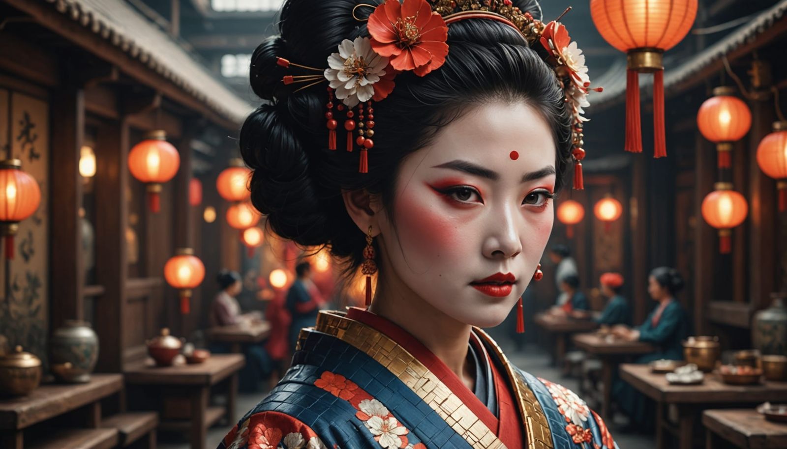 Geisha in a Futuristic Industrial Haven