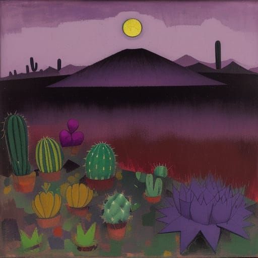 Surreal Cactus-Rabbit Creature on Desolate Road