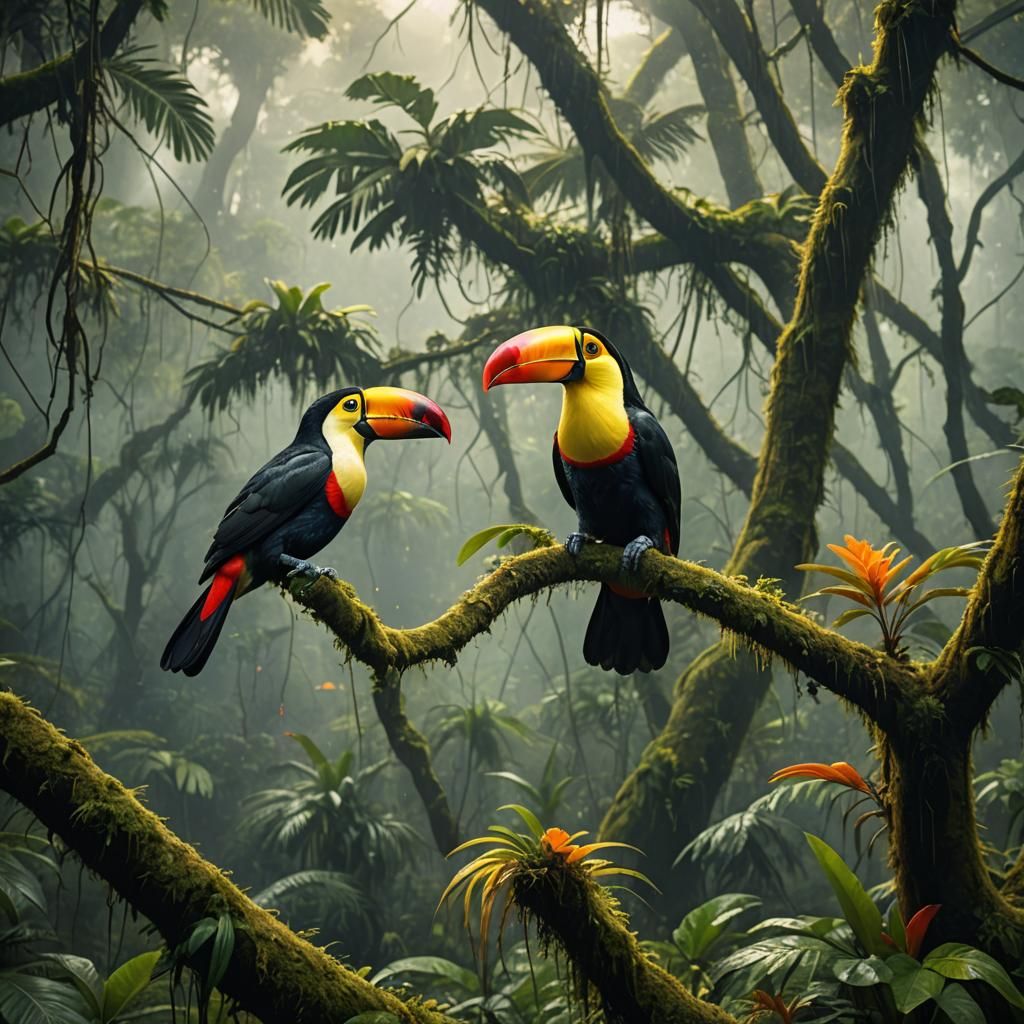 Toco Toucan in Dense Rainforest, Cinematic Digital Art