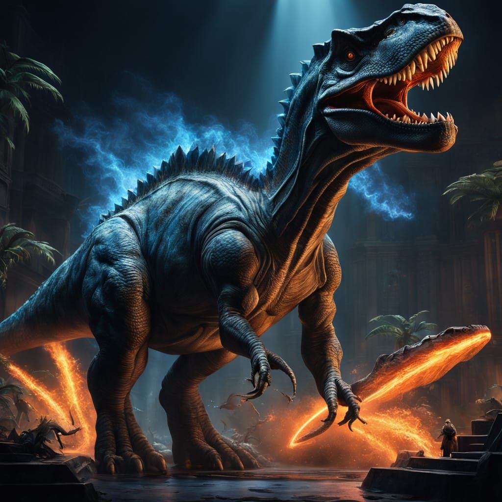 Majestic Dinosaur Embodies Dynamism in Stunning Cyberpunk Ar...