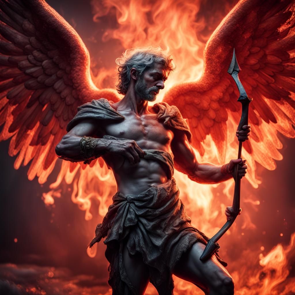 Cupid's Arrow Pierces Hades' Heart: Hyperrealistic Art