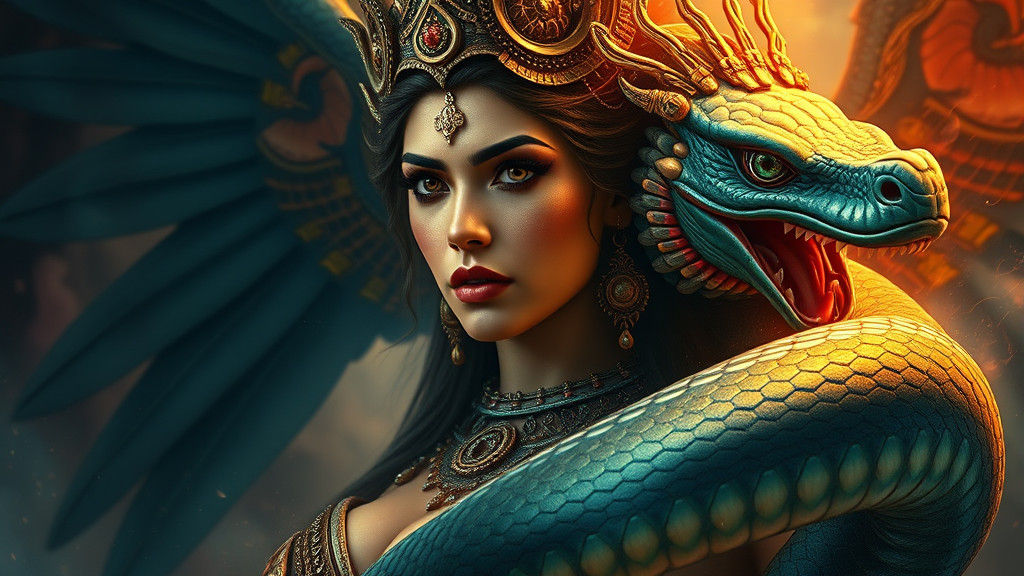 Mesoamerican Serpent Goddess in Photorealistic Splash Art
