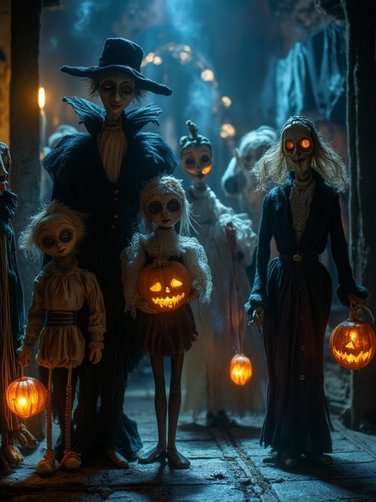 Haunted Halloween Procession of Monsters in Gothic Style