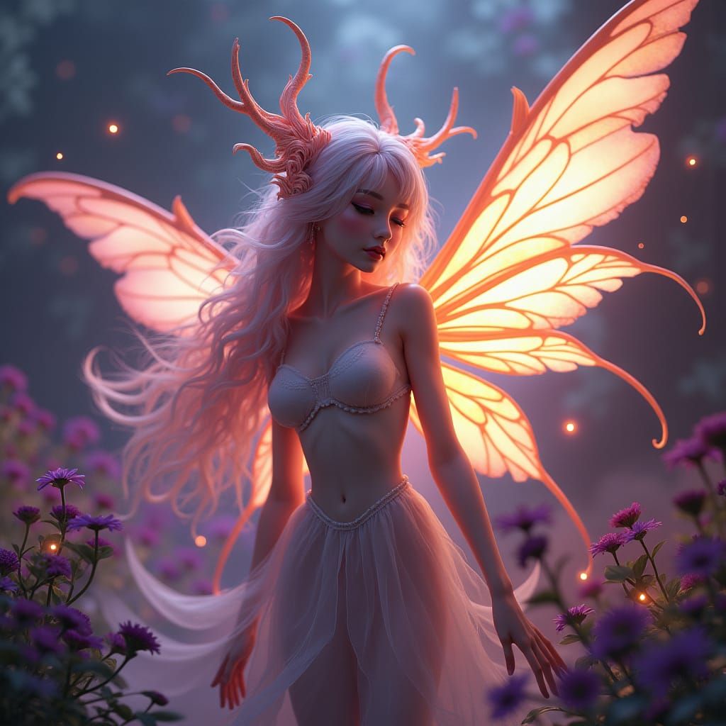 Ethereal Waifu Fairy Art Nouveau Vaporwave Style