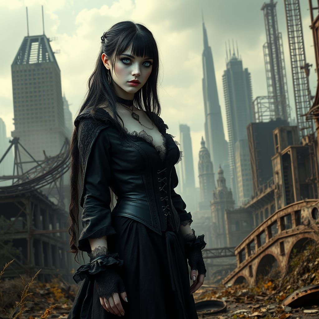 Gothic Girl in Post Apocalyptic Ruins