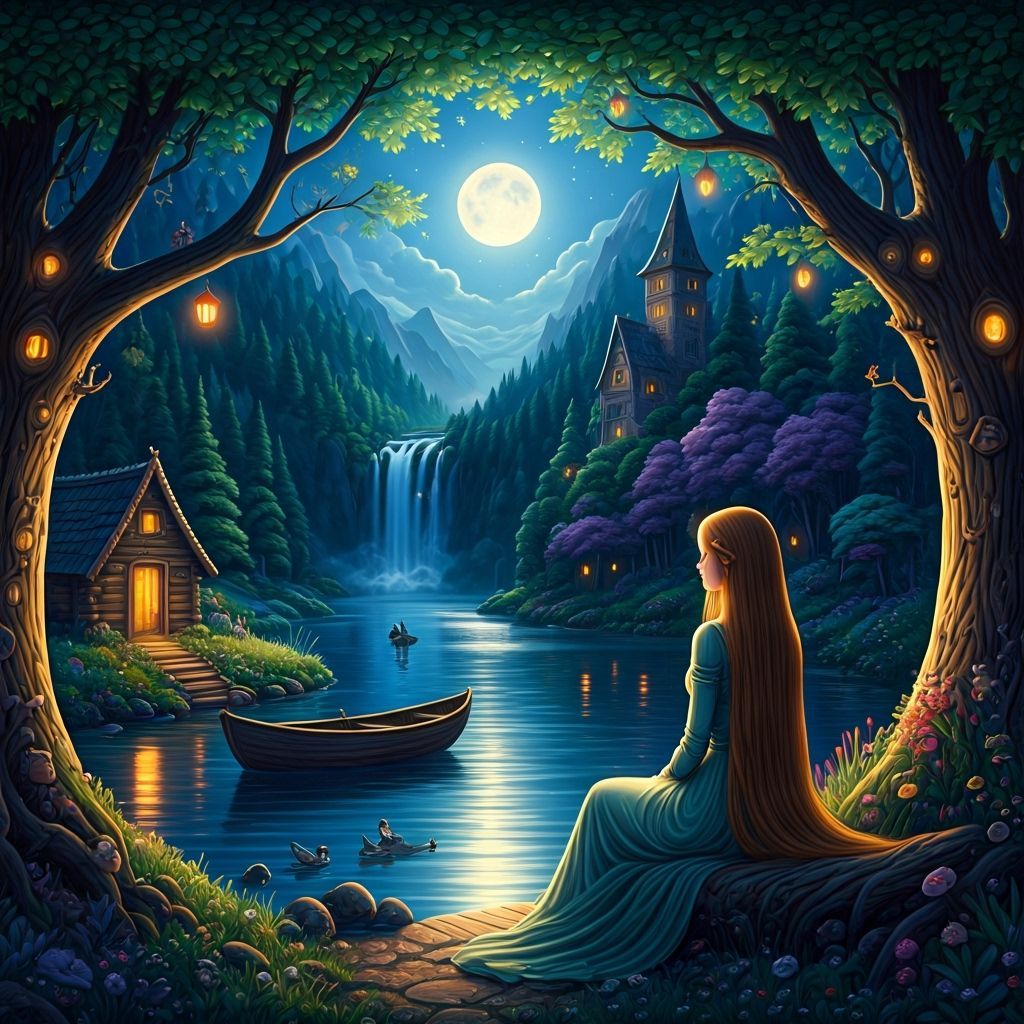 Enchanted Lakeside Scene with Fairies and Castle