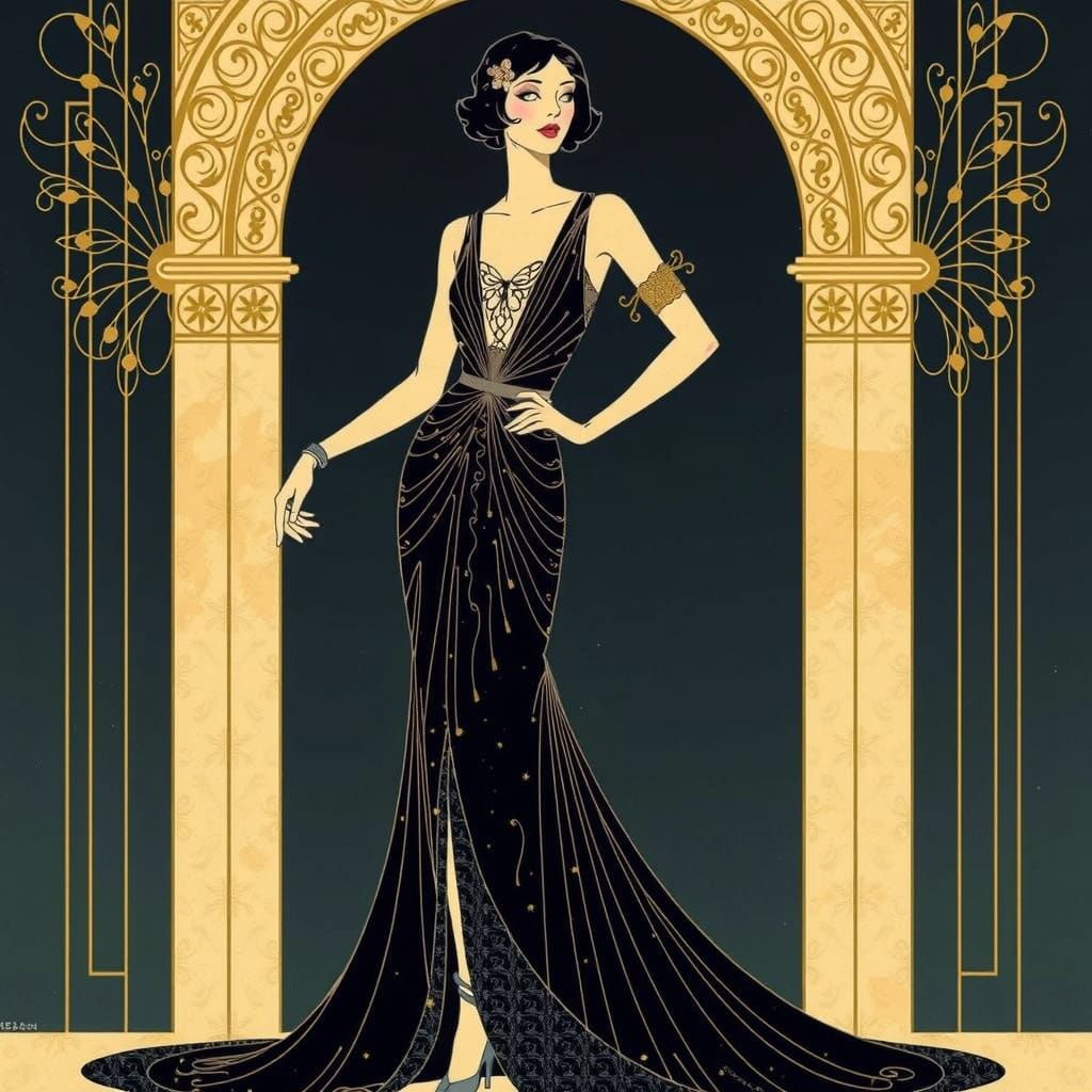 1920s Fashion Illustration in Art Deco Style