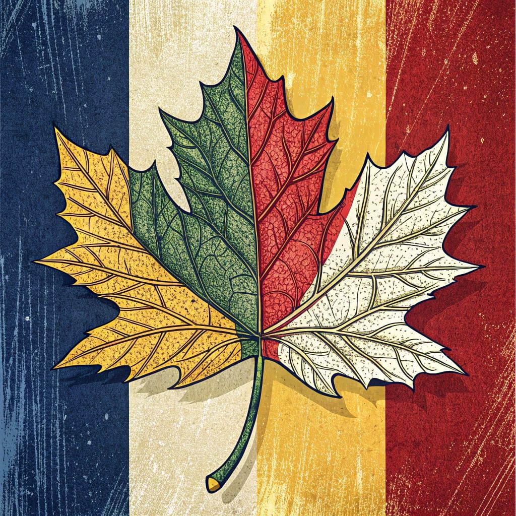 Vibrant Maple Leaf Print in Royal Blue and Yellow Background