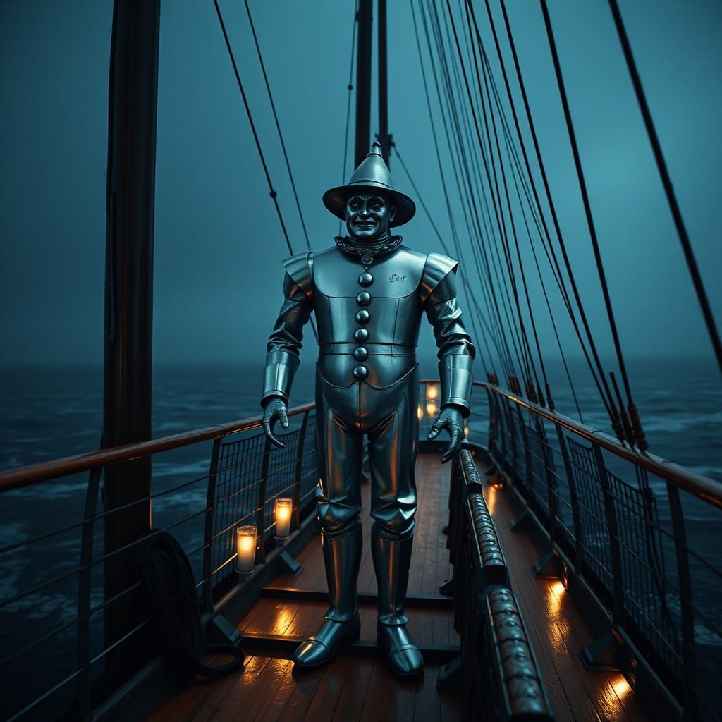 The Tin Man from the "Wizard of Oz" standing on the deck of ...