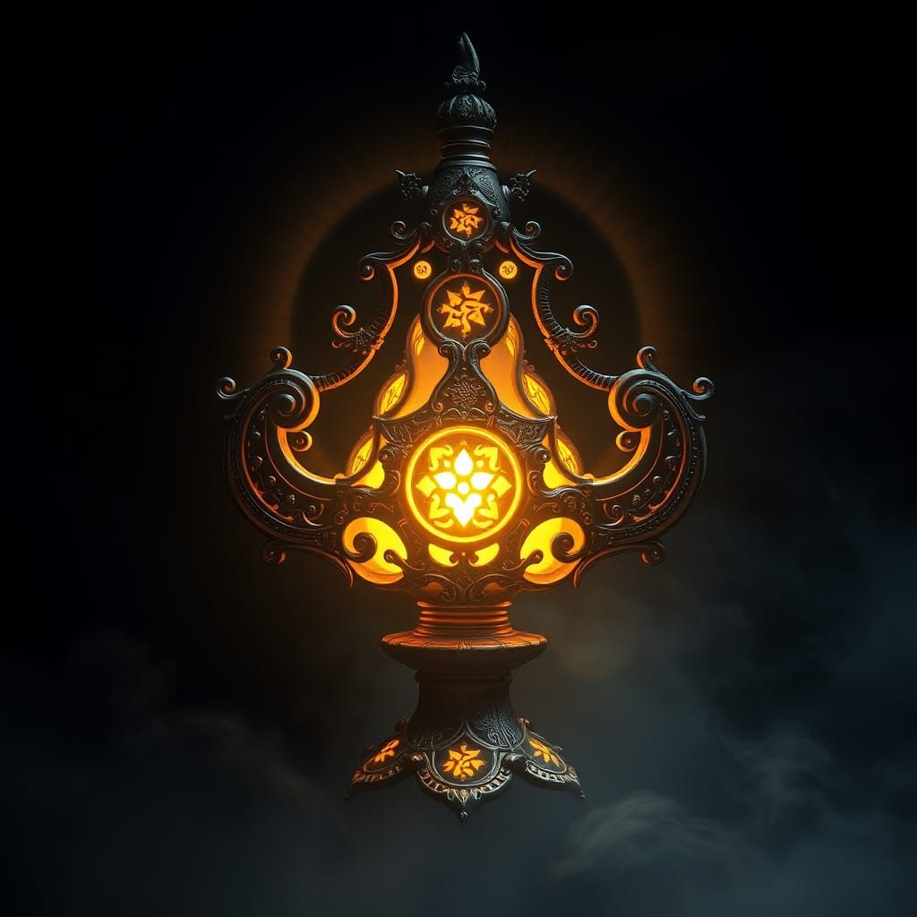 Ornate Mystical Lamp with Ethereal Runes