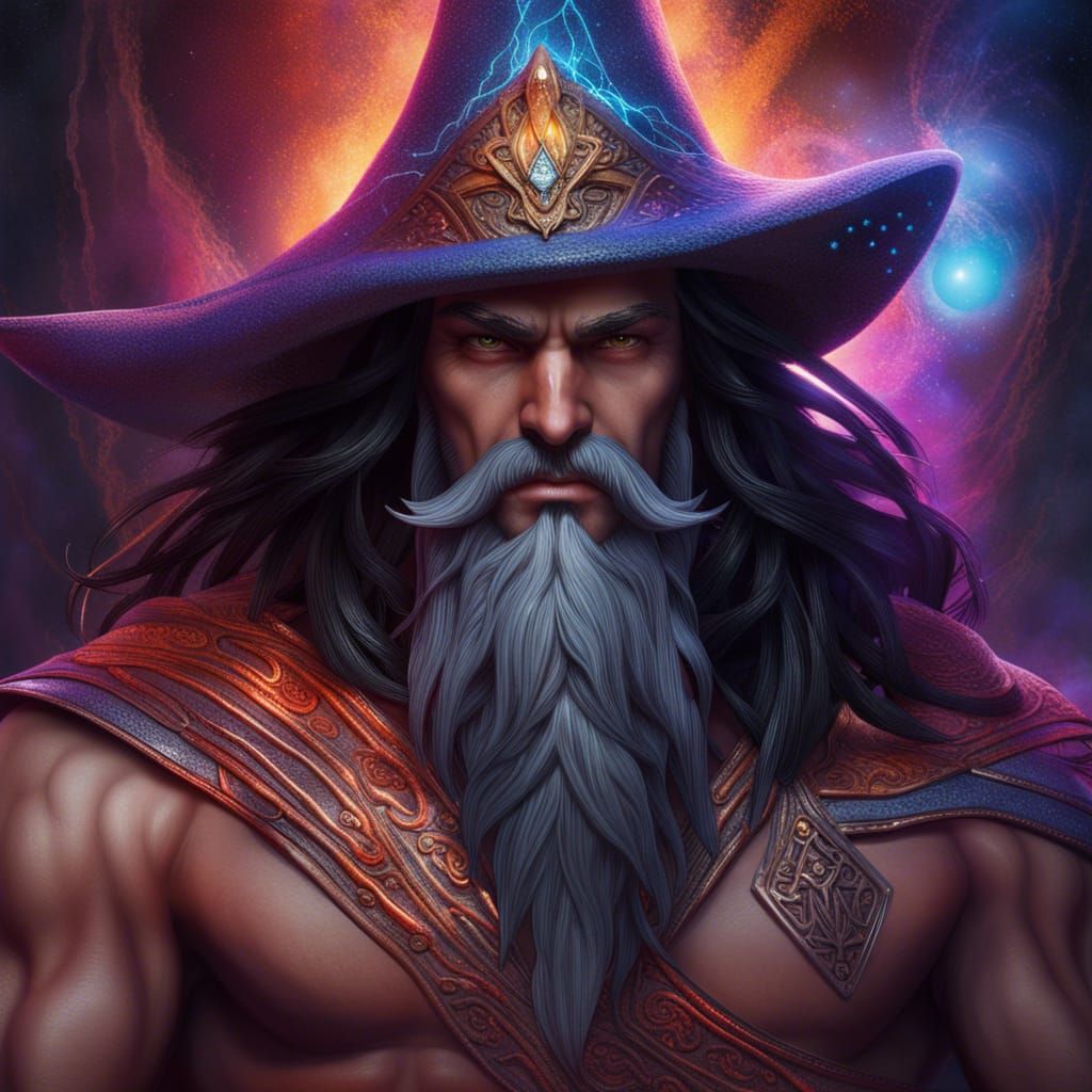 Muscular Wizard Bust with Cosmic Power