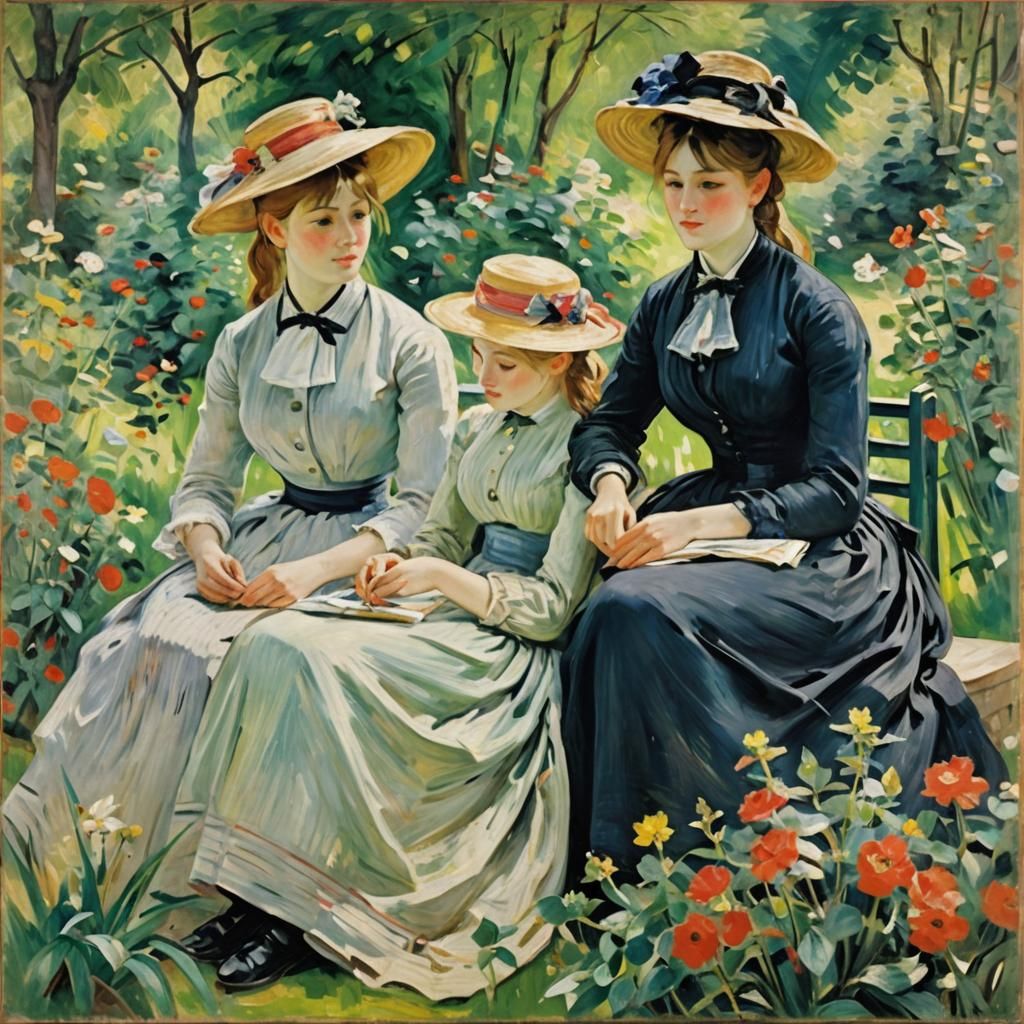 Impressionist Garden Scene with Two Women