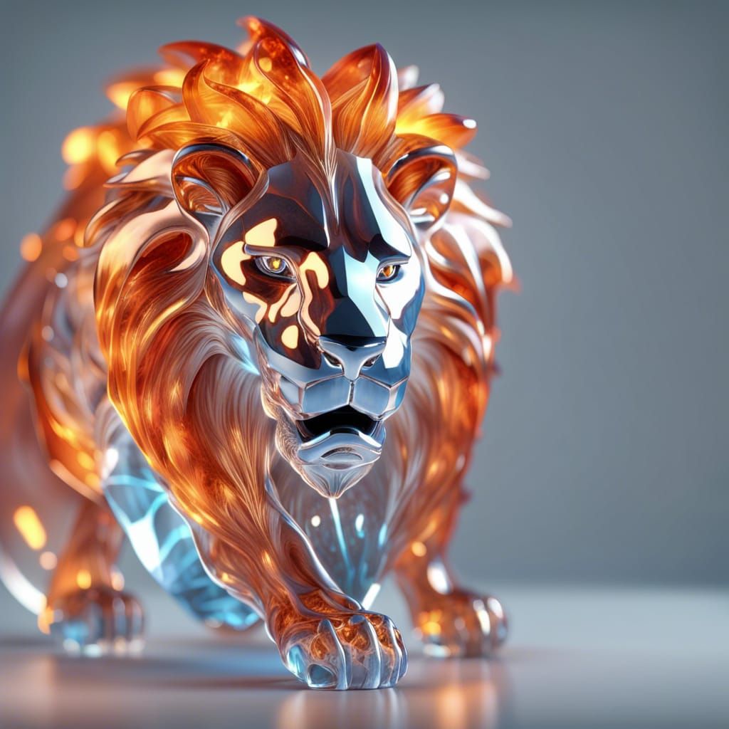 Flaming Lion: Translucent Crystal Figurine