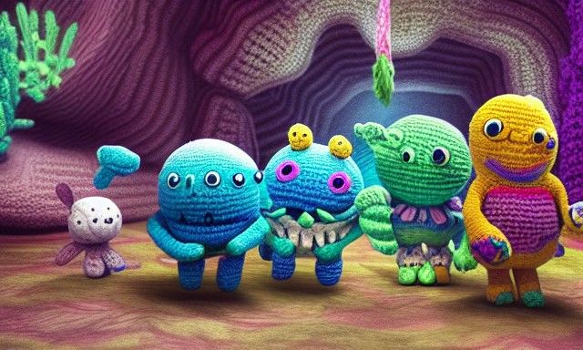 Crochet Monsters Expedition: Vivid Digital Art