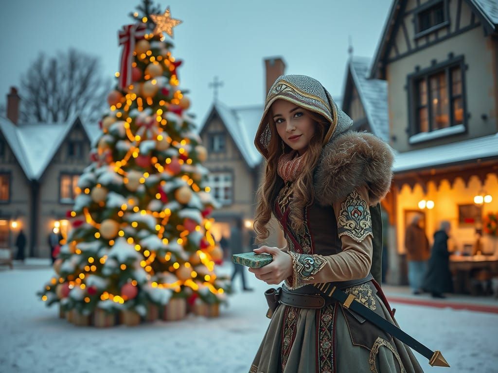 Victorian Warrior Princess Delivers Gift in Festive Village....