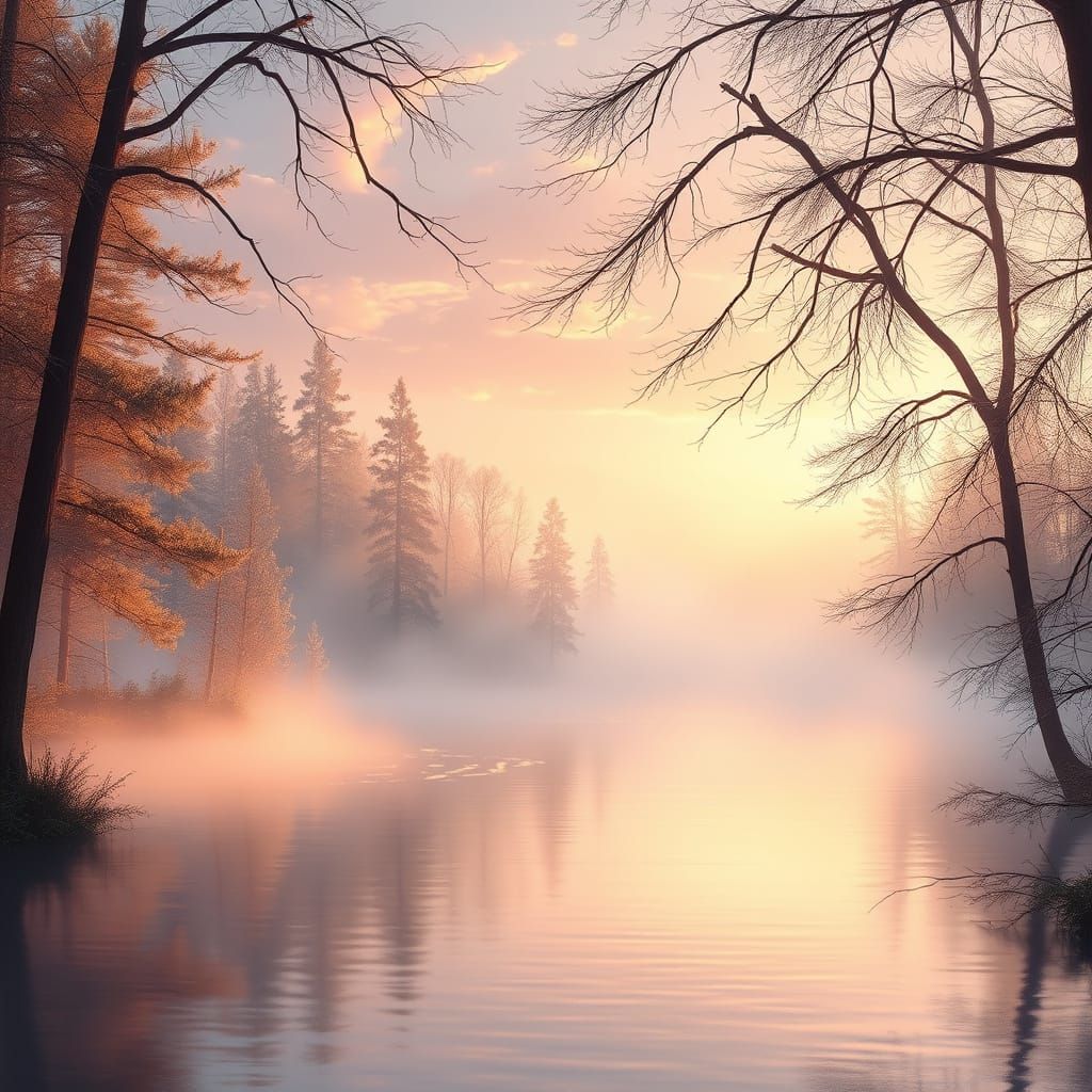 Warm Light Emerges Over a Serene Lake in Ethereal Fantasy St...