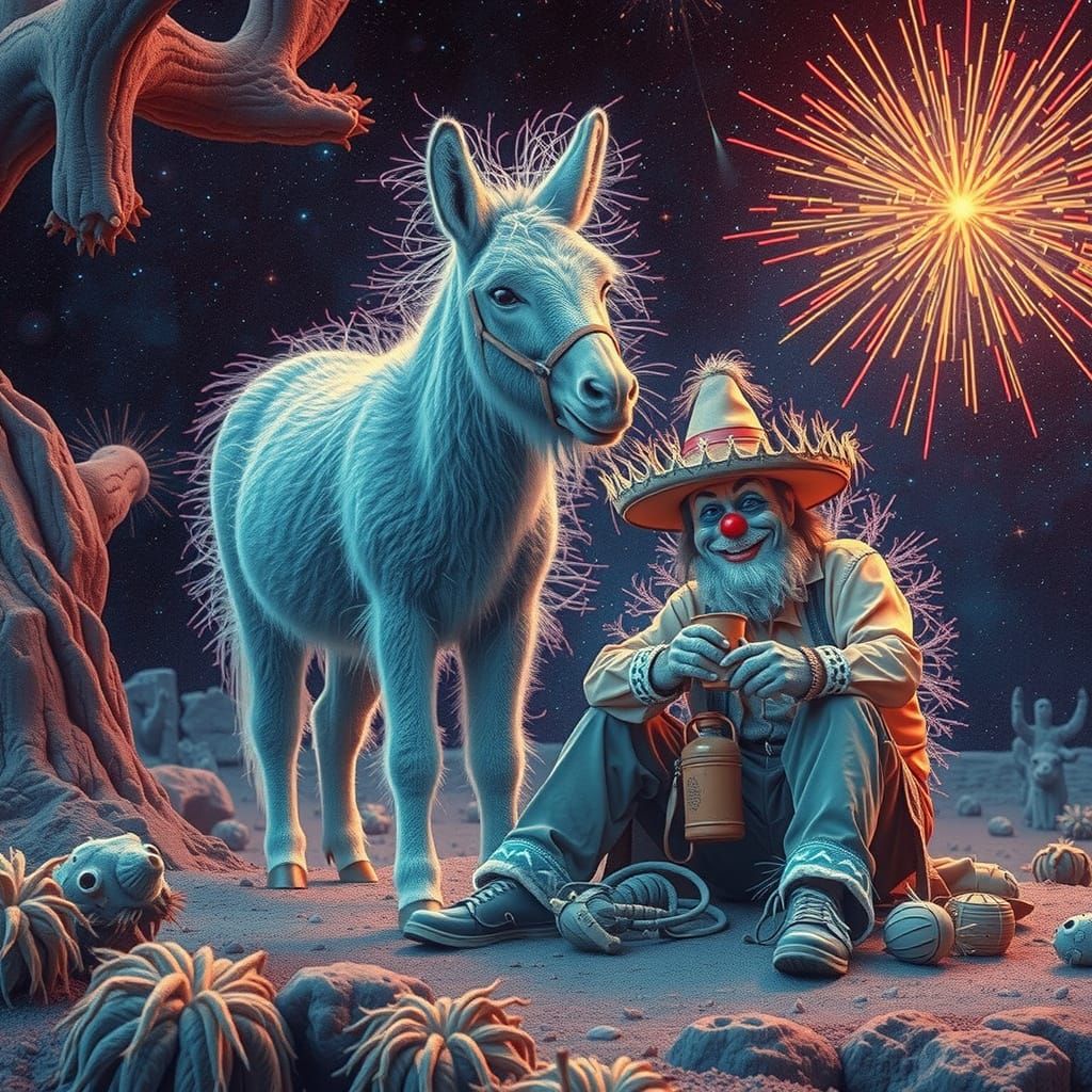 Fluorescent Hologram of Anthropomorphic Lice in Cosmic Storm