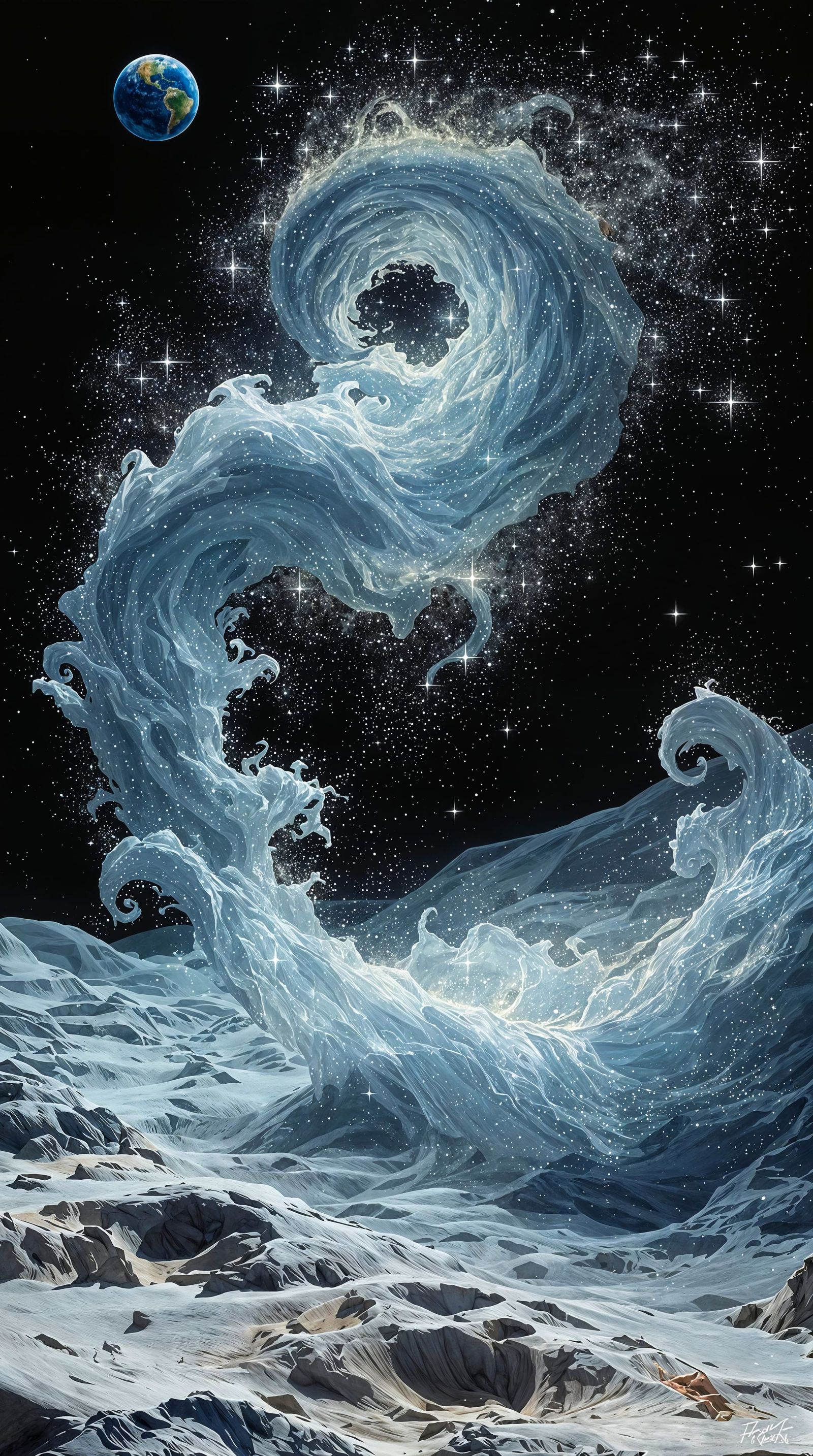 Surreal Lunar Waltz in Cyberpunk Digital Art