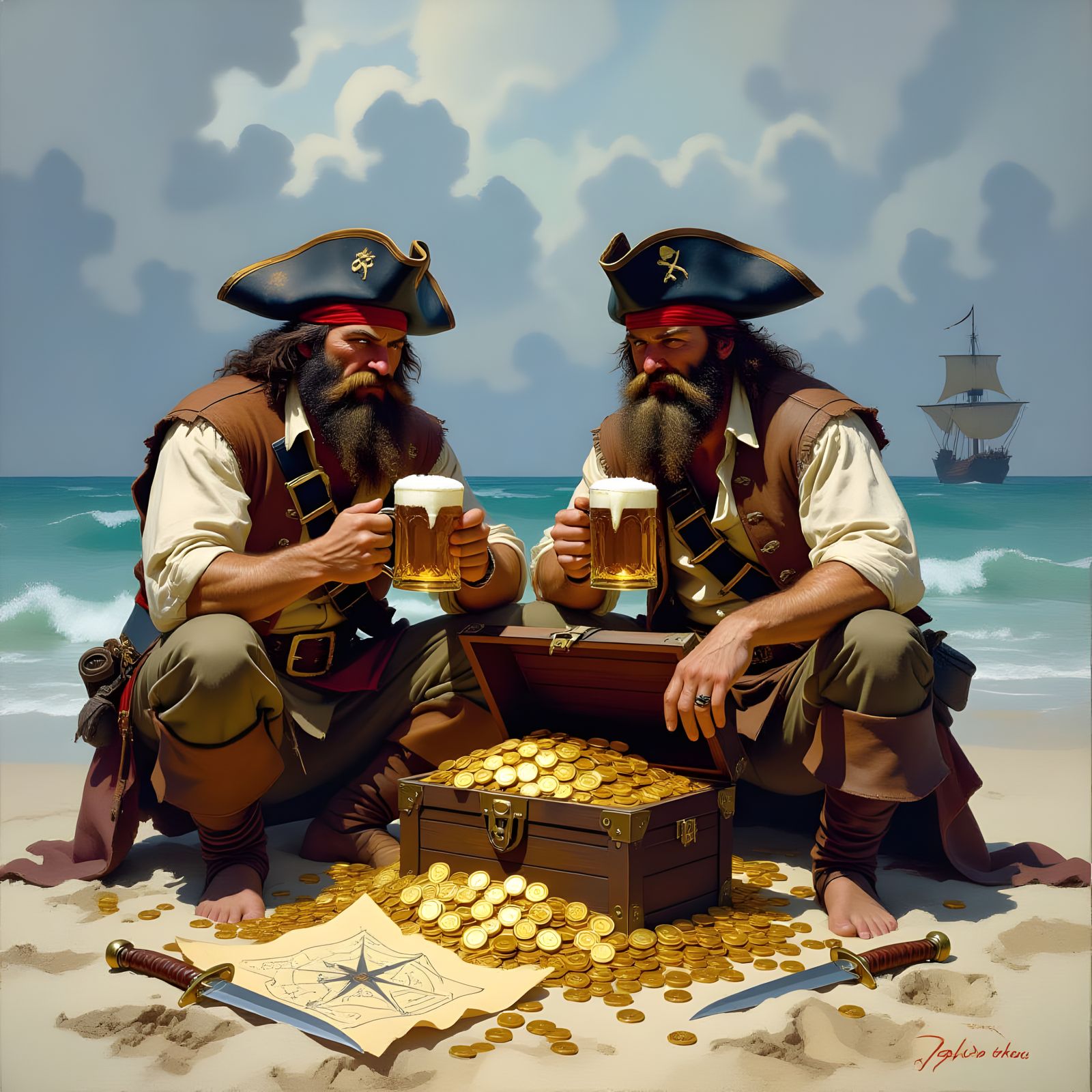 Pirates and Treasure on a Stormy Beach