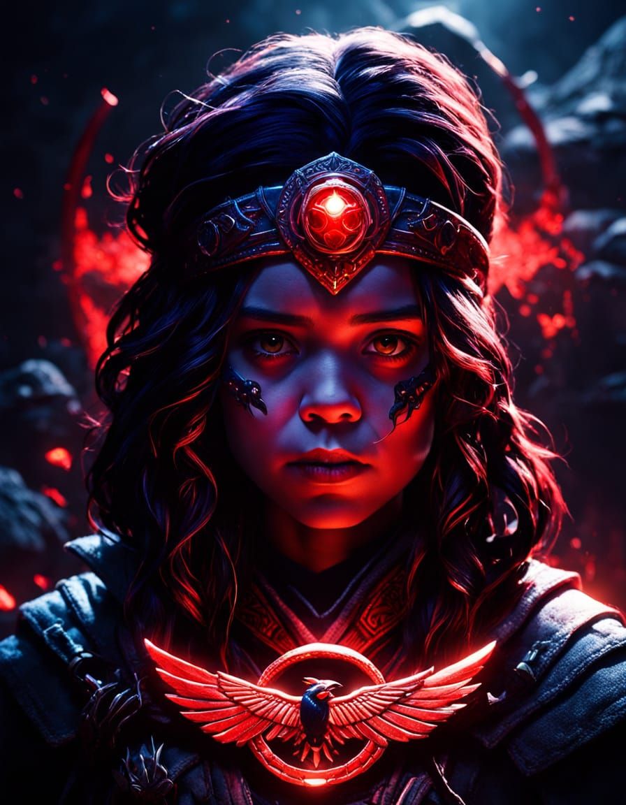 Mystical Superheroine with Red Gem in Cinematic Lighting