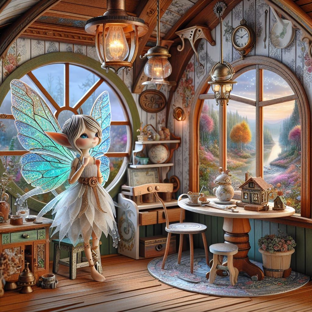 Disney Pixar style 3D adorable steampunk fairy, in a fairy c...