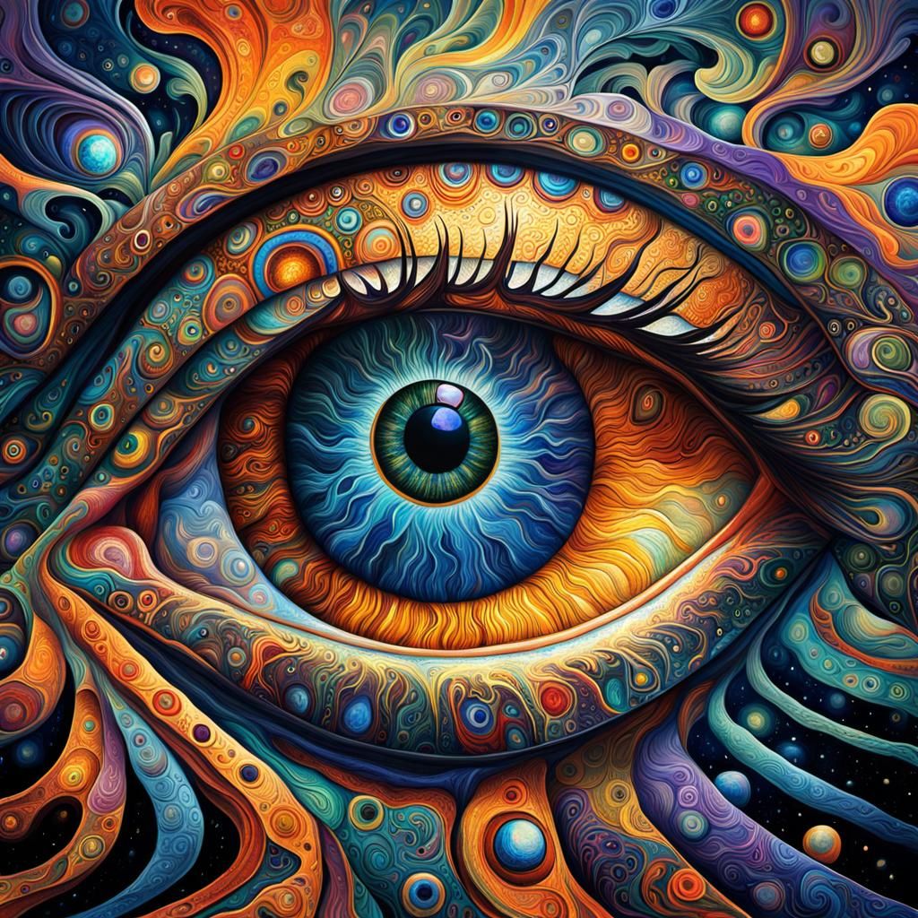 Eye Radiating Cosmic Energy in Surreal Style