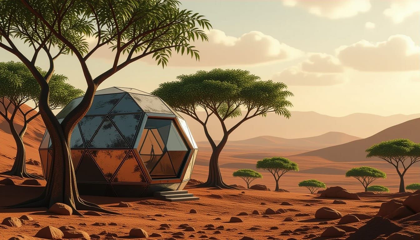 Martian Survival Dome in Lush Grove, Hyperrealistic Concept ...