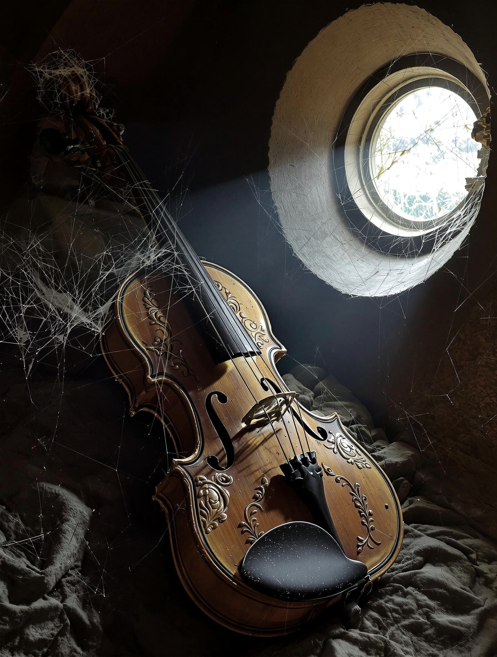 Dusty Violin in Attic Window Light