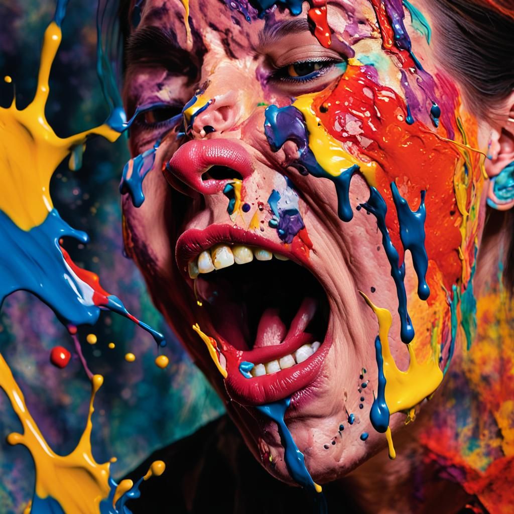 Abstract Expressionism: Woman Yelling with Vibrant Colors