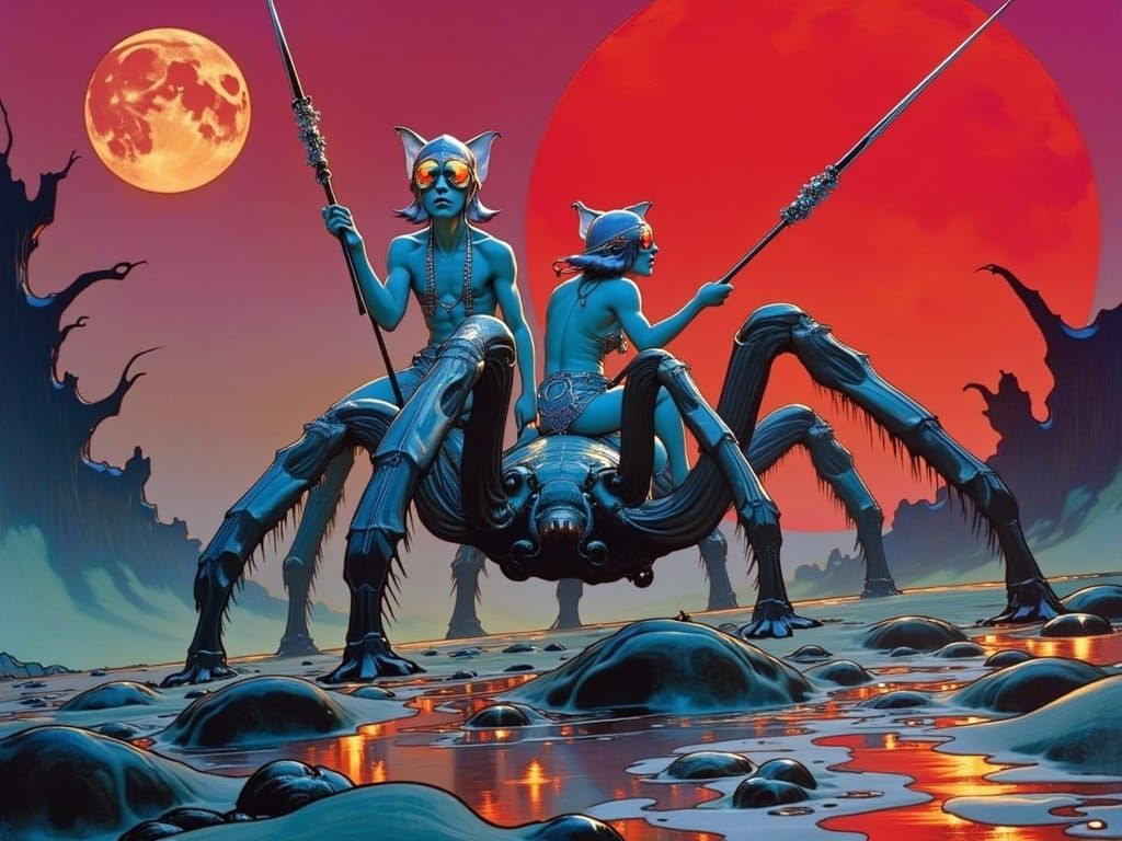 Alien Planet Landscapes with Tarantulas and Humanoids in Iri...