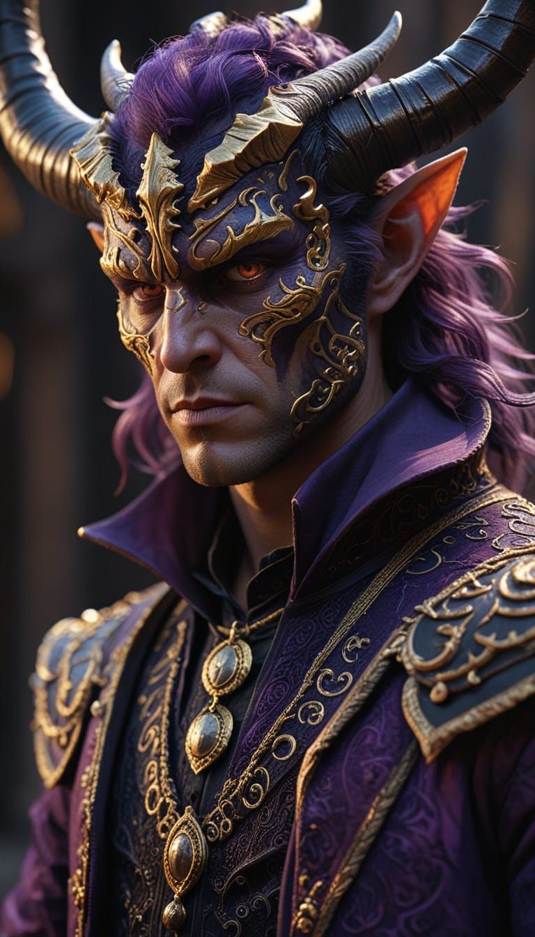 Baroque Portrait of a Tiefling in 1700s Attire