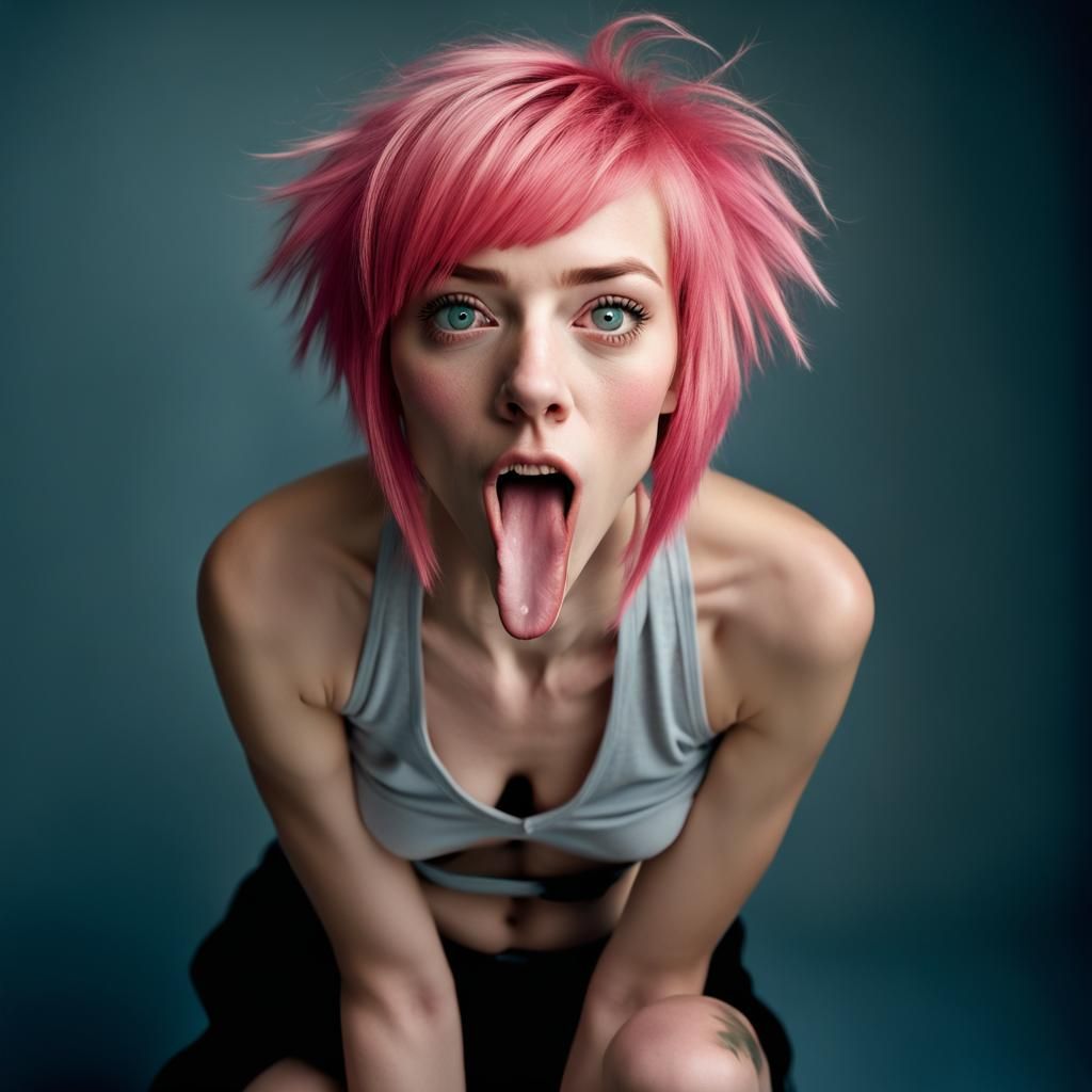 Provocative Emo Girl Portrait with Pink Hair