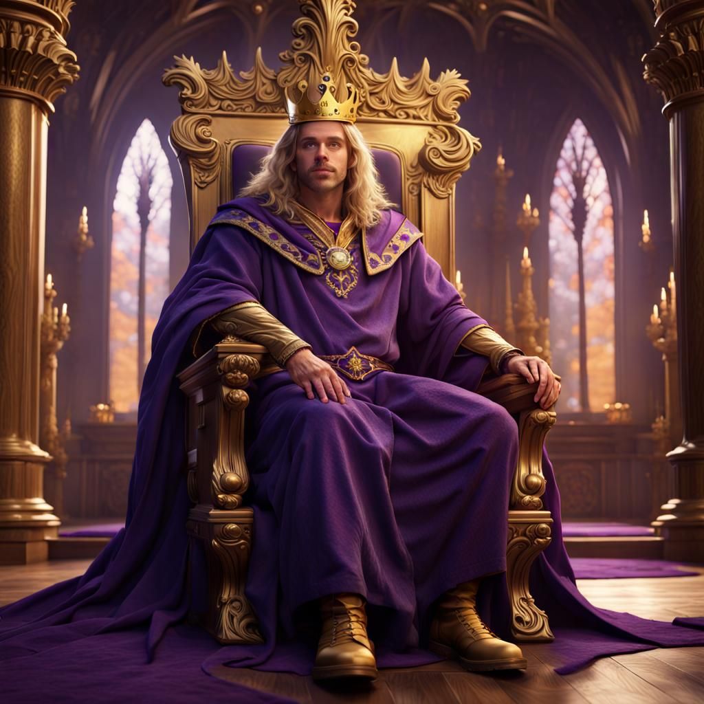 Regal Golden-Haired Fae King on Throne