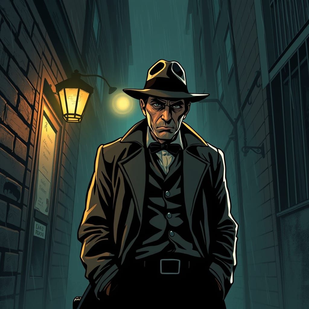 Film Noir Detective in Gritty Graphic Novel Style