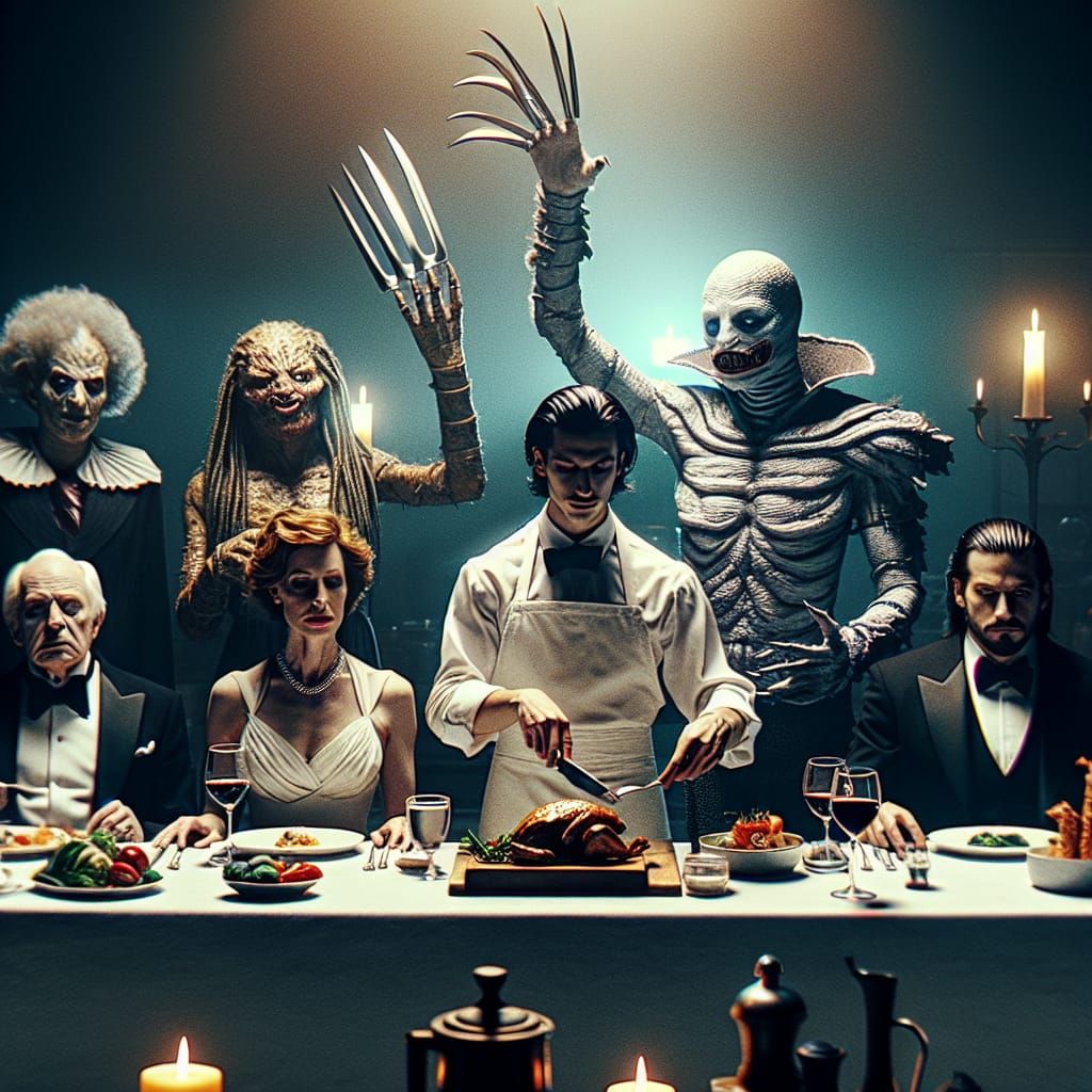 Lavish Dinner Party with Monsters: Cinematic Still