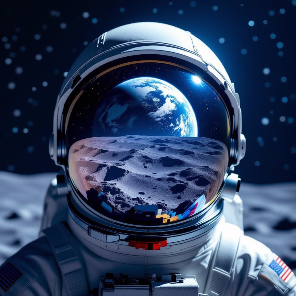Astronaut Helmet Double Exposure with Lunar Landscape