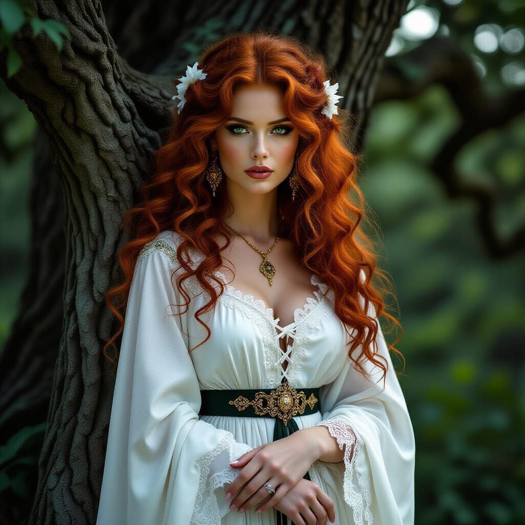 Ethereal Irish Enchantress in Dark Forest, Gothic Art