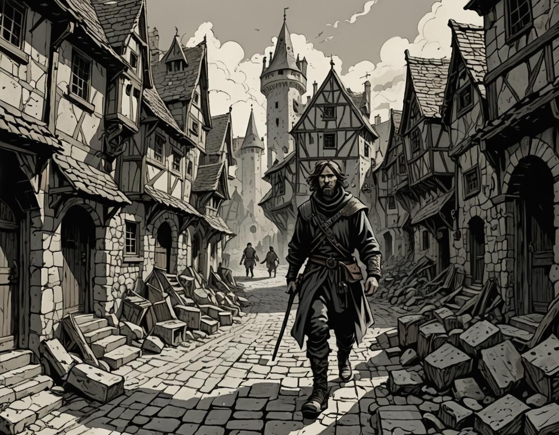 Dark Fantasy Medieval Town Illustration