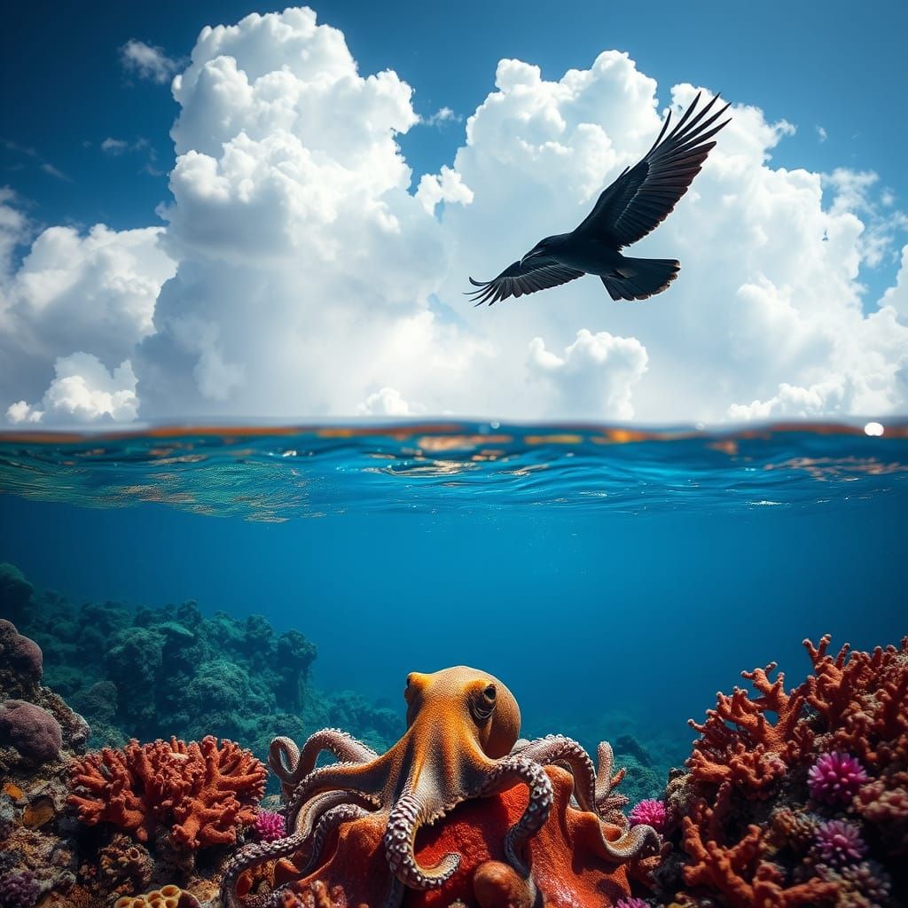 Octopus & Raven: Half Underwater, Half Sky Photograph