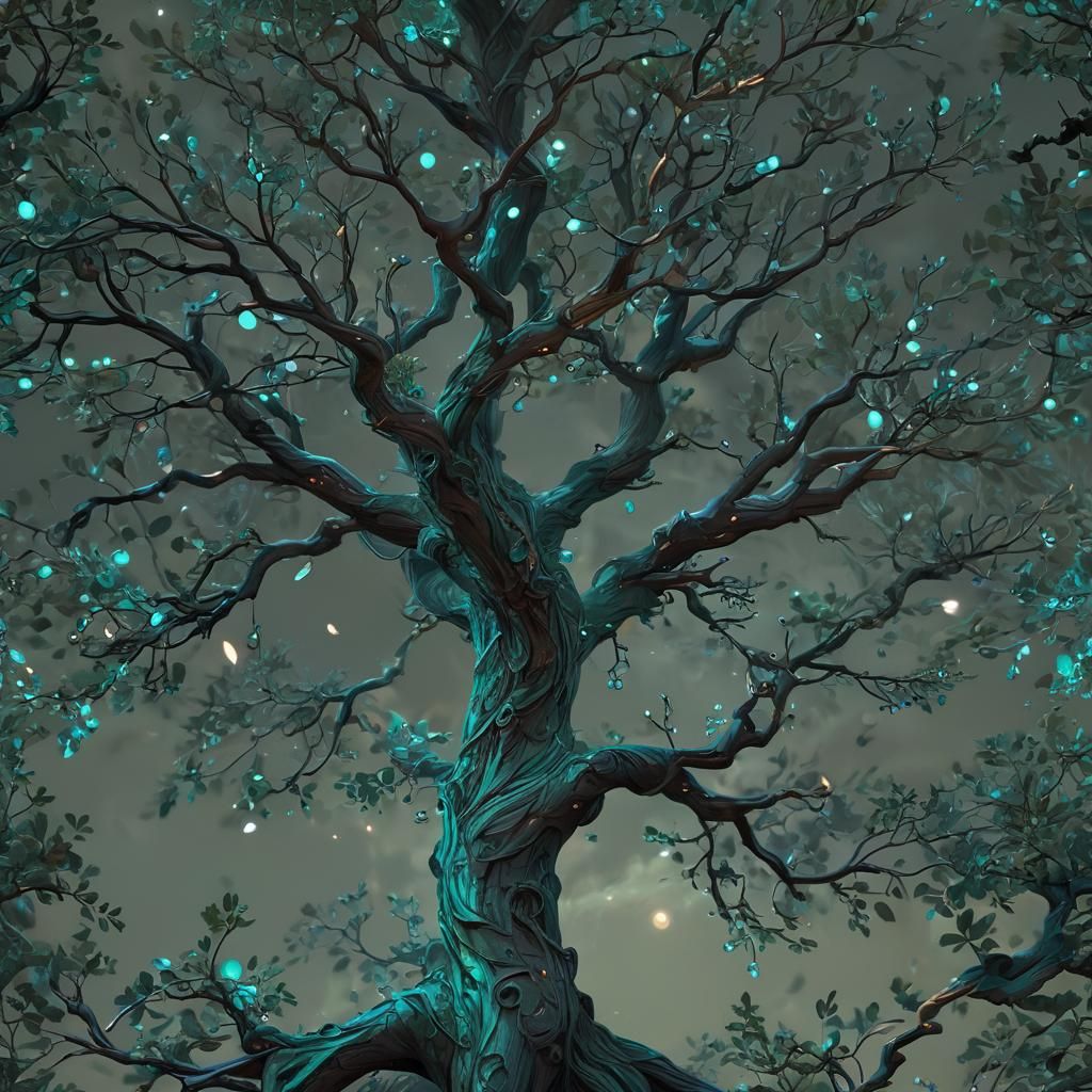 Otherworldly Tree with Plasma Fruits, in Dark Fantasy Style