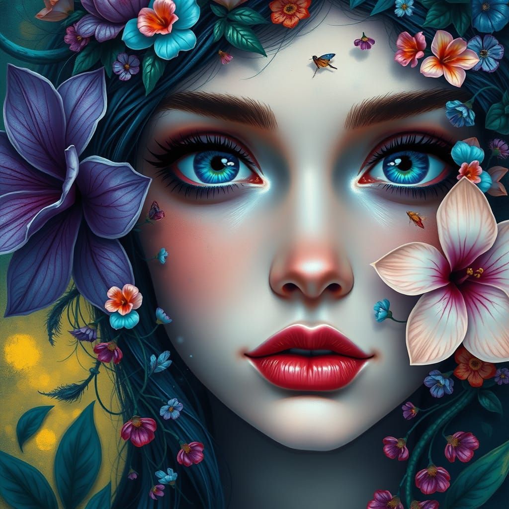 Fantastical Woman Portrait in Vibrant Digital Painting Style