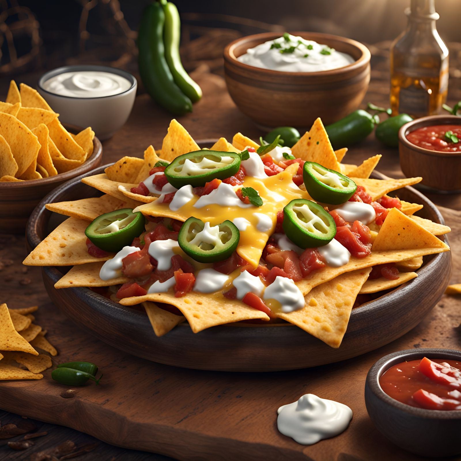 Delicious Loaded Nachos in Detailed Digital Painting