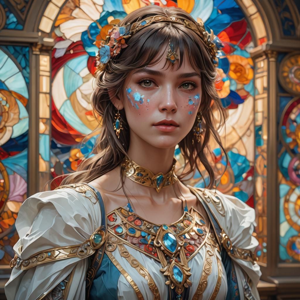 Detailed Portrait of a Woman in Art Gallery