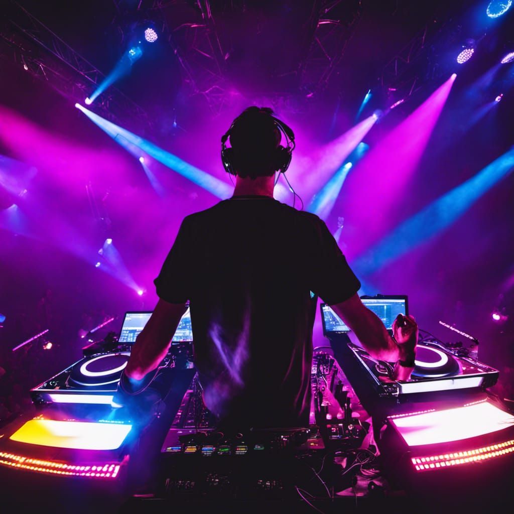 Rave DJ Under Intense Stage Lighting