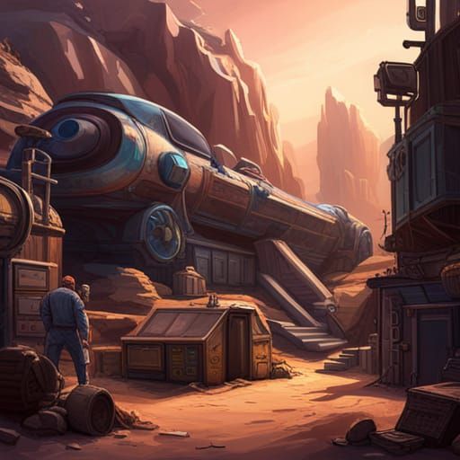 Sci-Fi Dwarf Mechanic on Desert Planet