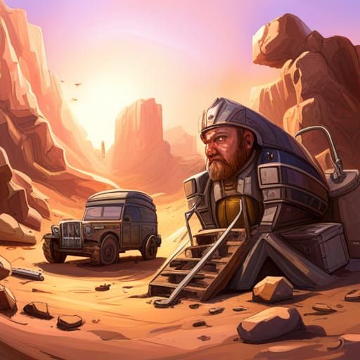Sci-Fi Dwarf Mechanic on Desert Planet