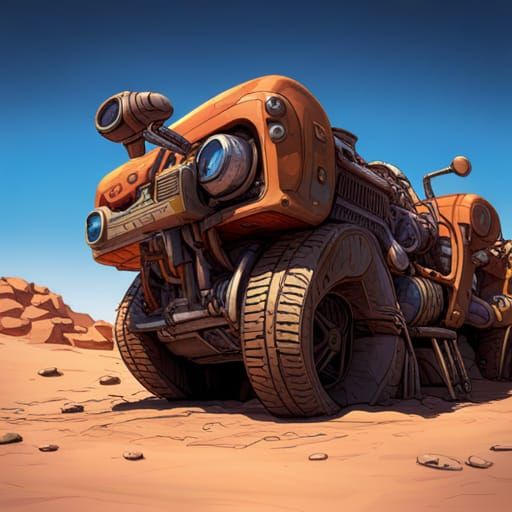 Sci-Fi Dwarf Mechanic in Desert Junkyard