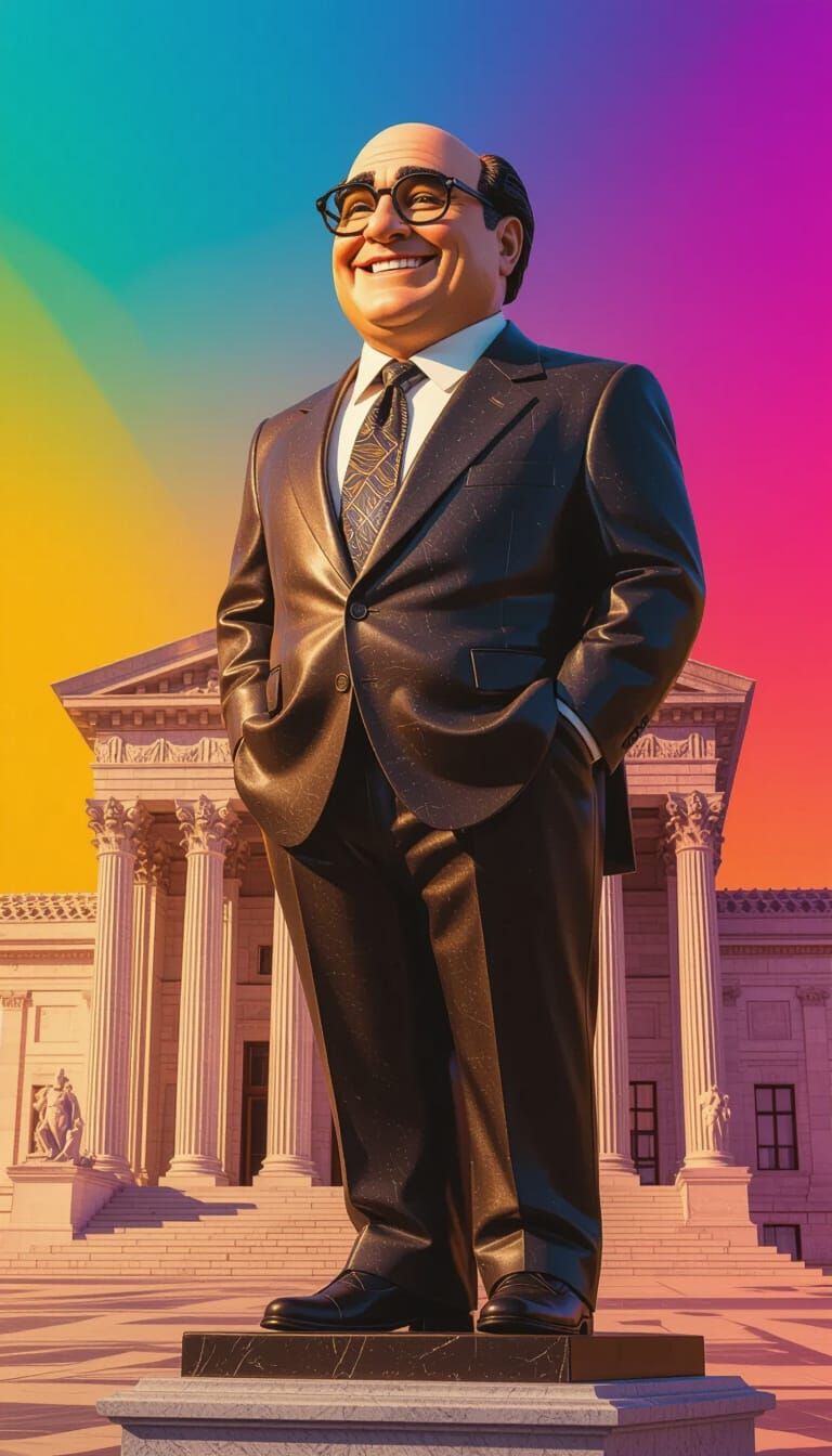 Danny DeVito Marble Statue in Court, Gradient Background
