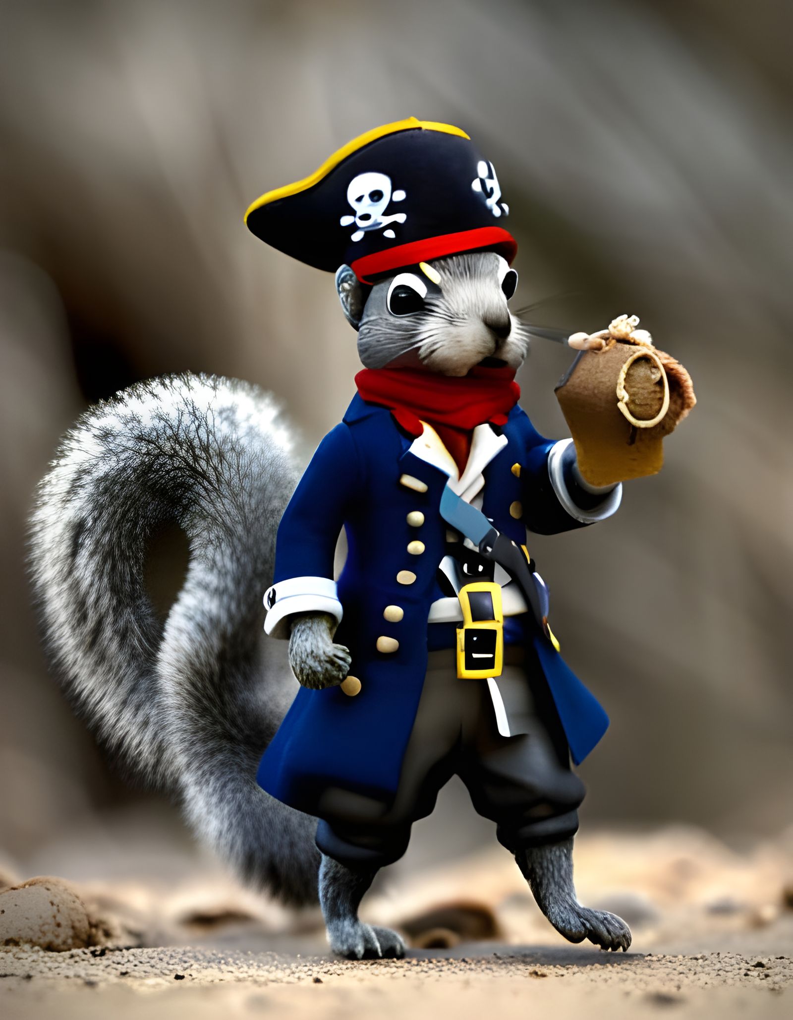 Squirrel Pirate Foraging for Beach Treasure