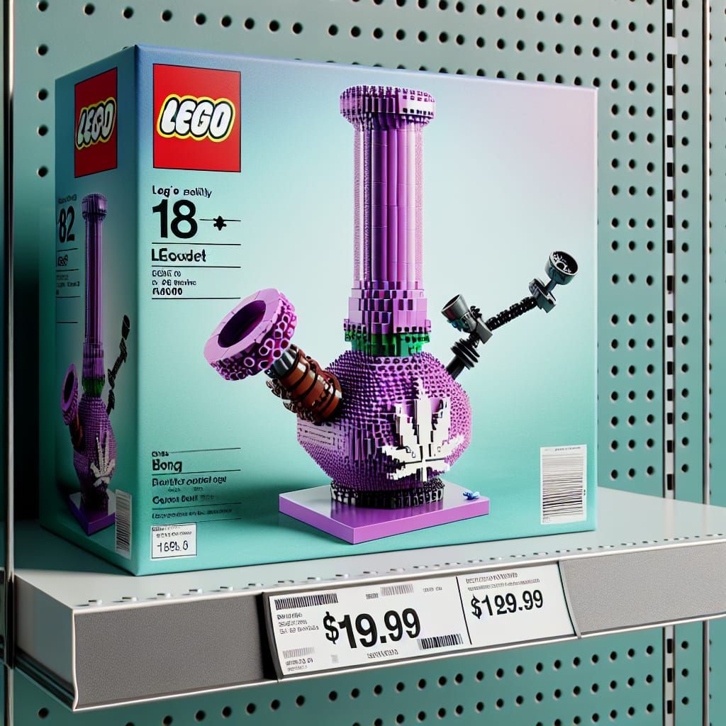 Purple Bong Lego Set on Retail Shelf